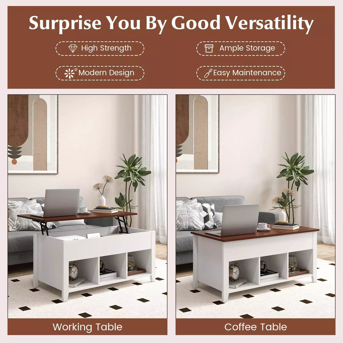 Table Rising From Box Lift Up Coffee Table Rising Center Table w/ Hidden Compartment & 3 Cub ...