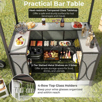 3-Piece Patio Bar Set, Double-Tier Soft Top Canopy BBQ Gazebo Shelter for Patio