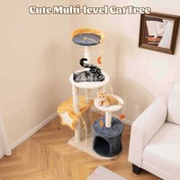 Multi-level Cute Cat Tree for Indoor Cats with Sisal Scratching Posts & Board