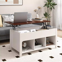 Lift Up Coffee Table Rising Center Table w/ Hidden Compartment & 3 Cubes