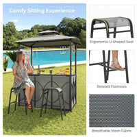 3-Piece Patio Bar Set, Double-Tier Soft Top Canopy BBQ Gazebo Shelter for Patio