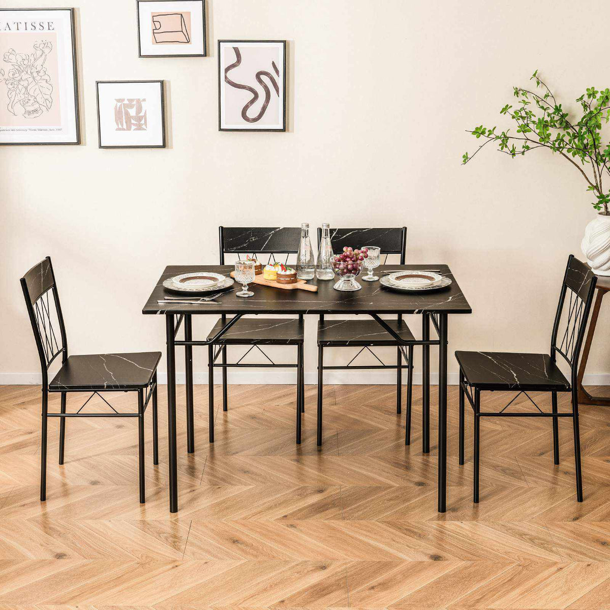 5Pcs Dining Table & Chair Set for 4 Kitchen Dining Room Furniture Dinette Set