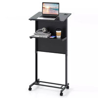 Rolling Podium Stand 3-Position Height Adjustable Lectern Table Tilted Tabletop