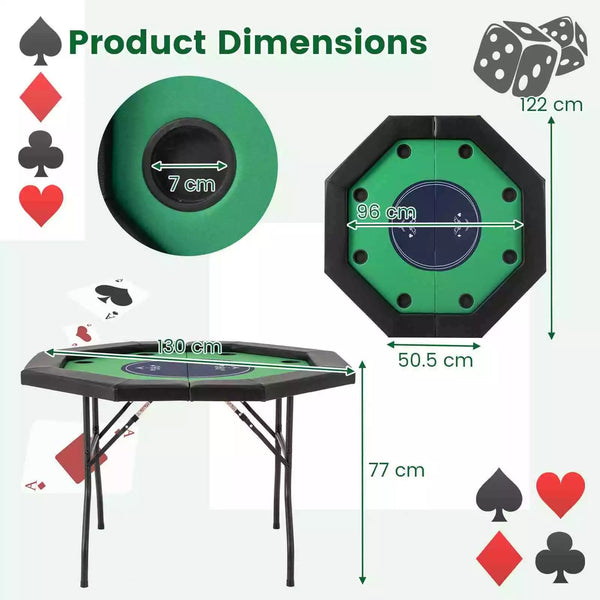 122cm Foldable Poker Table for 8 Players Portable Blackjack Texas Hold’em Table