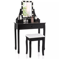 Dressing Table Lighted Mirror Stool Set Girls Vanity Makeup Desk Storage Drawer