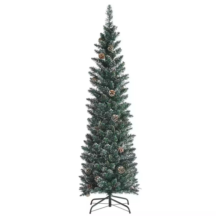 1.5 m/1.8 m/2.1m Artificial Slim Christmas Tree W/ Pine Cones & Snowy Branch Tips