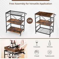 Industrial 3-Tier Bar Serving Utility Cart w/ Detachable Tray & Lockable Casters