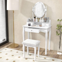 Vanity Table Set Makeup Vanity Desk & Stool Dressing Table w/Mirror & Lights