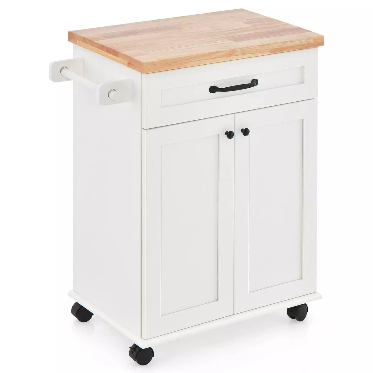 Kitchen Island Cart Rolling Trolley Cart on Wheels w/ Rubber Wood Top Lockable