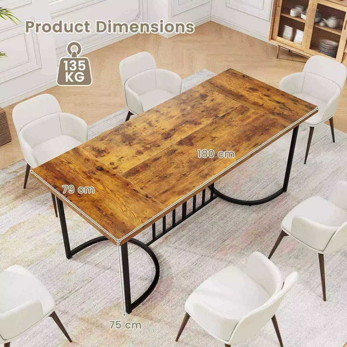 180cm Large Dining Table Farmhouse Rectangular Wood Kitchen Table for 6-8 People