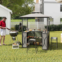 3-Piece Patio Bar Set, Double-Tier Soft Top Canopy BBQ Gazebo Shelter for Patio