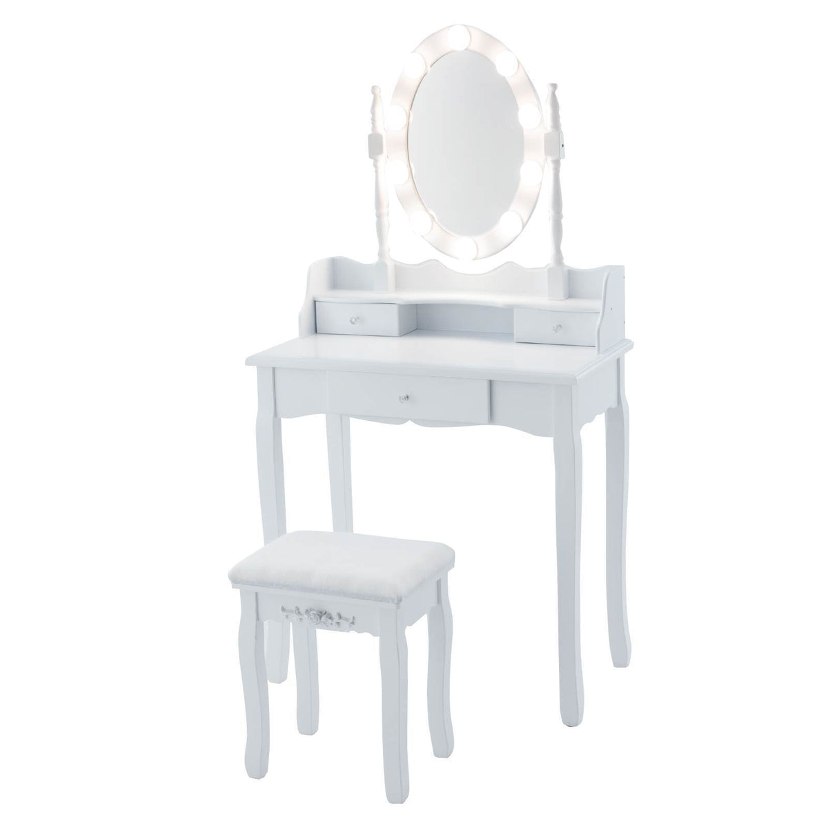 Vanity Table Set Makeup Vanity Desk & Stool Dressing Table w/Mirror & Lights