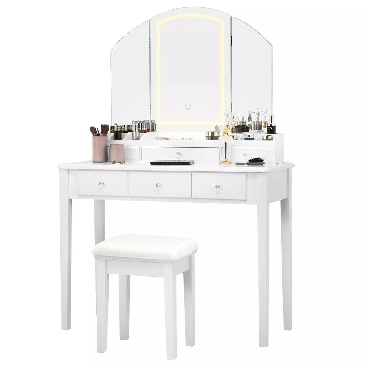 Vanity Table Set w/ Lighted Mirror Dressing Table Storage Organizer Dresser