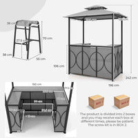 3-Piece Patio Bar Set, Double-Tier Soft Top Canopy BBQ Gazebo Shelter for Patio