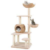 Cattail Cat Tower w/ Sisal Scratching Posts,Soft Hammock, Washable Cushions