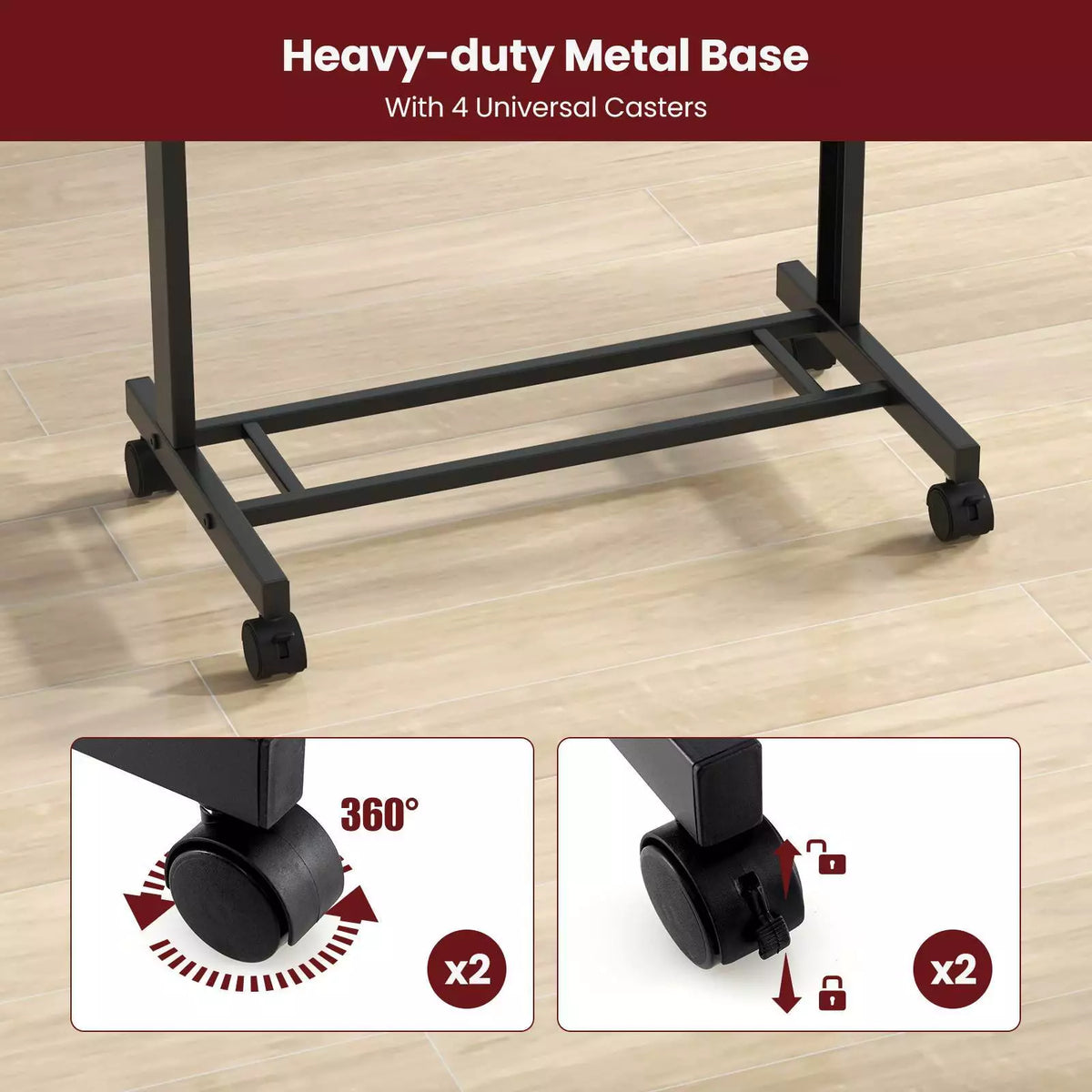 Rolling Podium Stand 3-Position Height Adjustable Lectern Table Tilted Tabletop