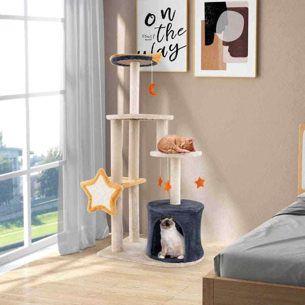 Multi-level Cute Cat Tree for Indoor Cats with Sisal Scratching Posts & Board