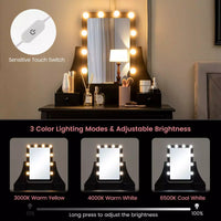 Dressing Table Lighted Mirror Stool Set Girls Vanity Makeup Desk Storage Drawer