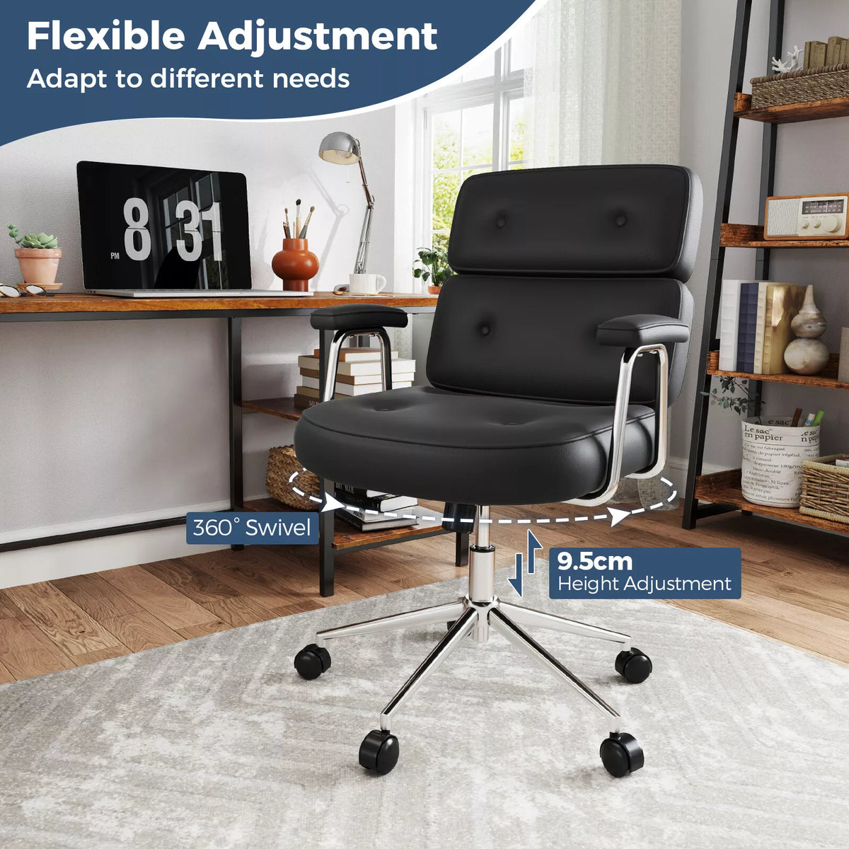 Office Chair PU Leather Upholstered Desk Chair Height Adjustable Swivel Chair