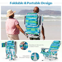 Foldable Backpack Beach Chair Portable Camping Stool w/Cup Holder Storage Pocket