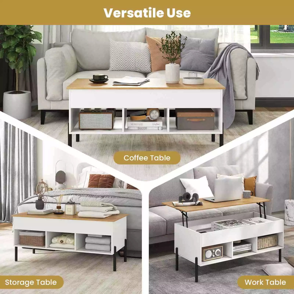 Table Rising From Box Lift Top Coffee Station Table w/ Rising Tabletop for Living Room Recep ...