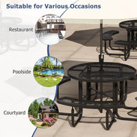 115cm 8-person Outdoor Round Picnic Table & 4 Curved Benches,Garden, Lawn, Patio