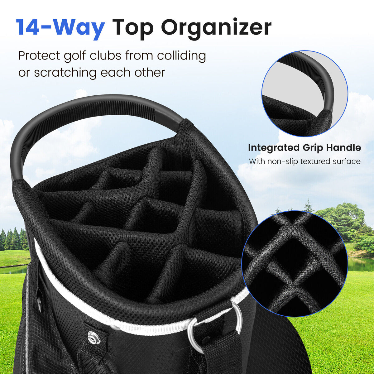 Golf Cart Bag Golf Club Bag 14 Way Top Dividers&9 Pockets Lightweight Golf