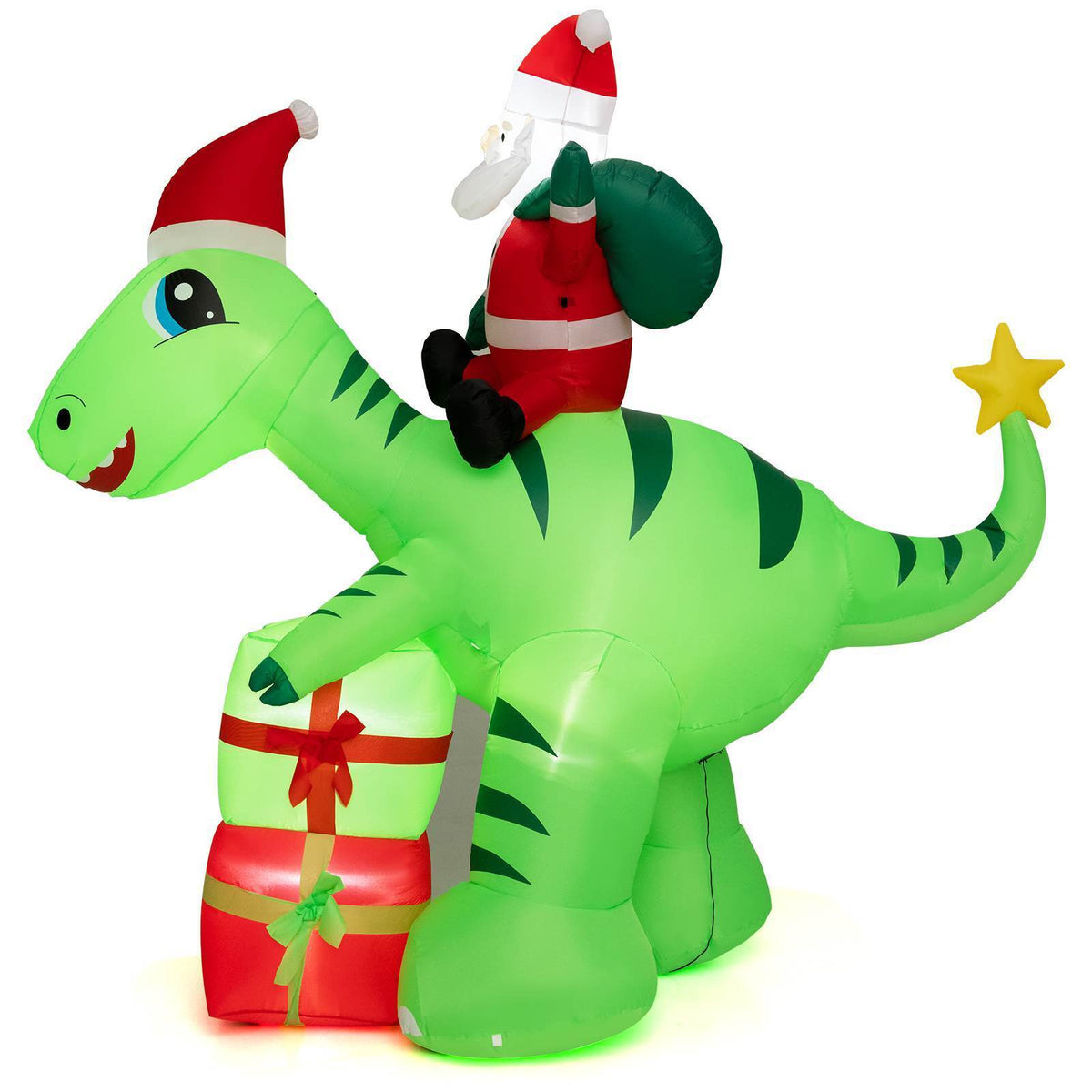 Christmas Inflatable Decoration 2.5 m Lighted Santa Claus Dinosaur w/ Gift Boxes