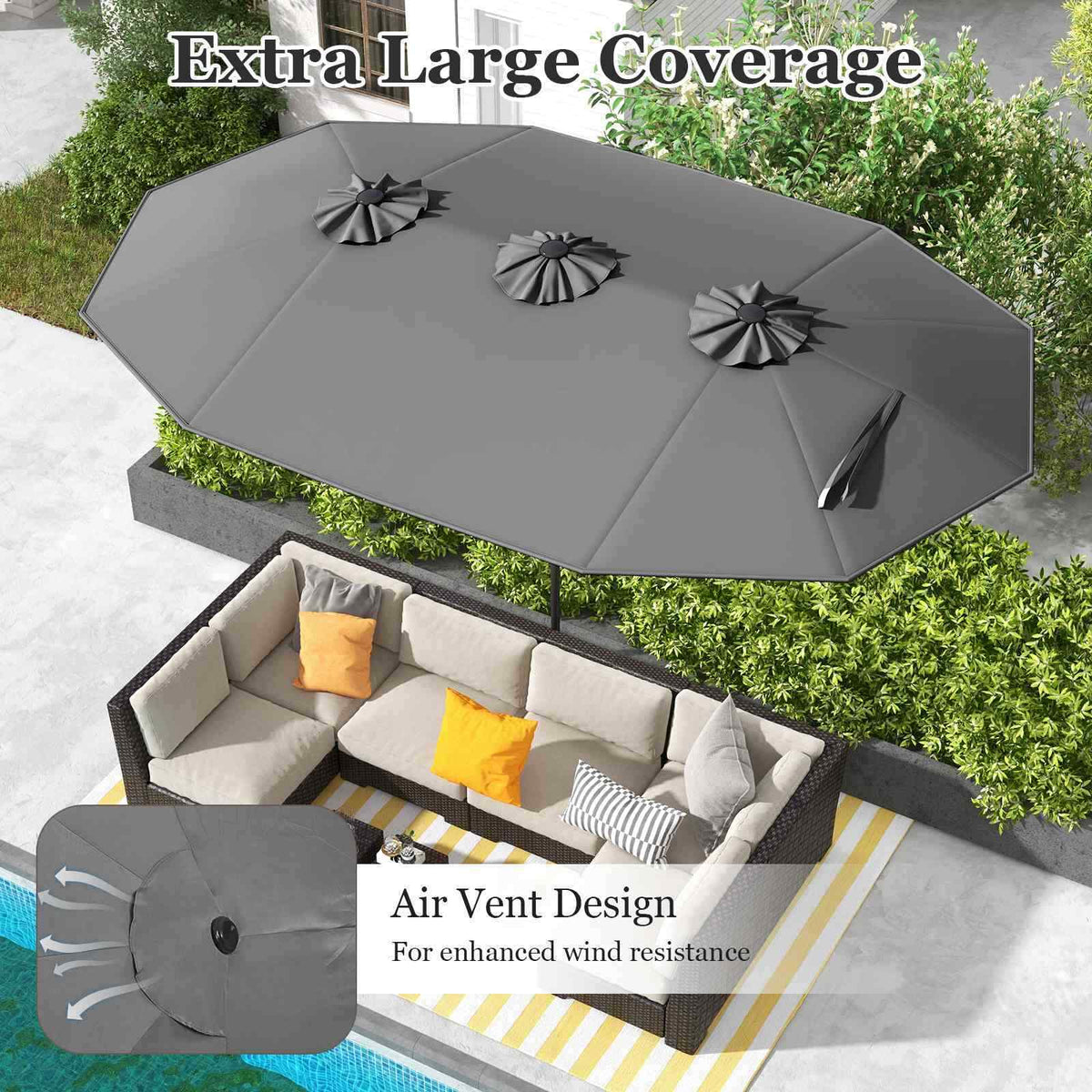 4.7M Outdoor Extra Large Double-Sided Patio Umbrella, Ideal for Poolside, Garden