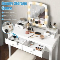 Makeup Vanity Set Dressing Desk & Cushioned Stool Swivel Mirror & LED Lights