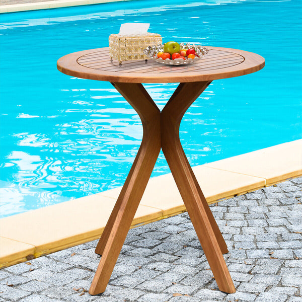 70 cm Outdoor Round Table Solid Wood Coffee Side Bistro Table for Garden Patio