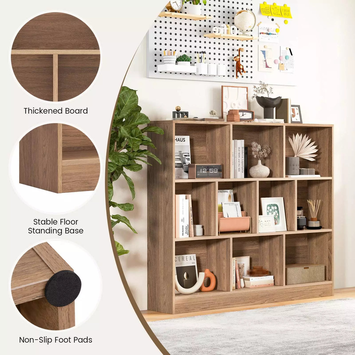 8/10 Cube 3-Tier Bookshelf Storage Organizer Wood Display Shelf Living Room