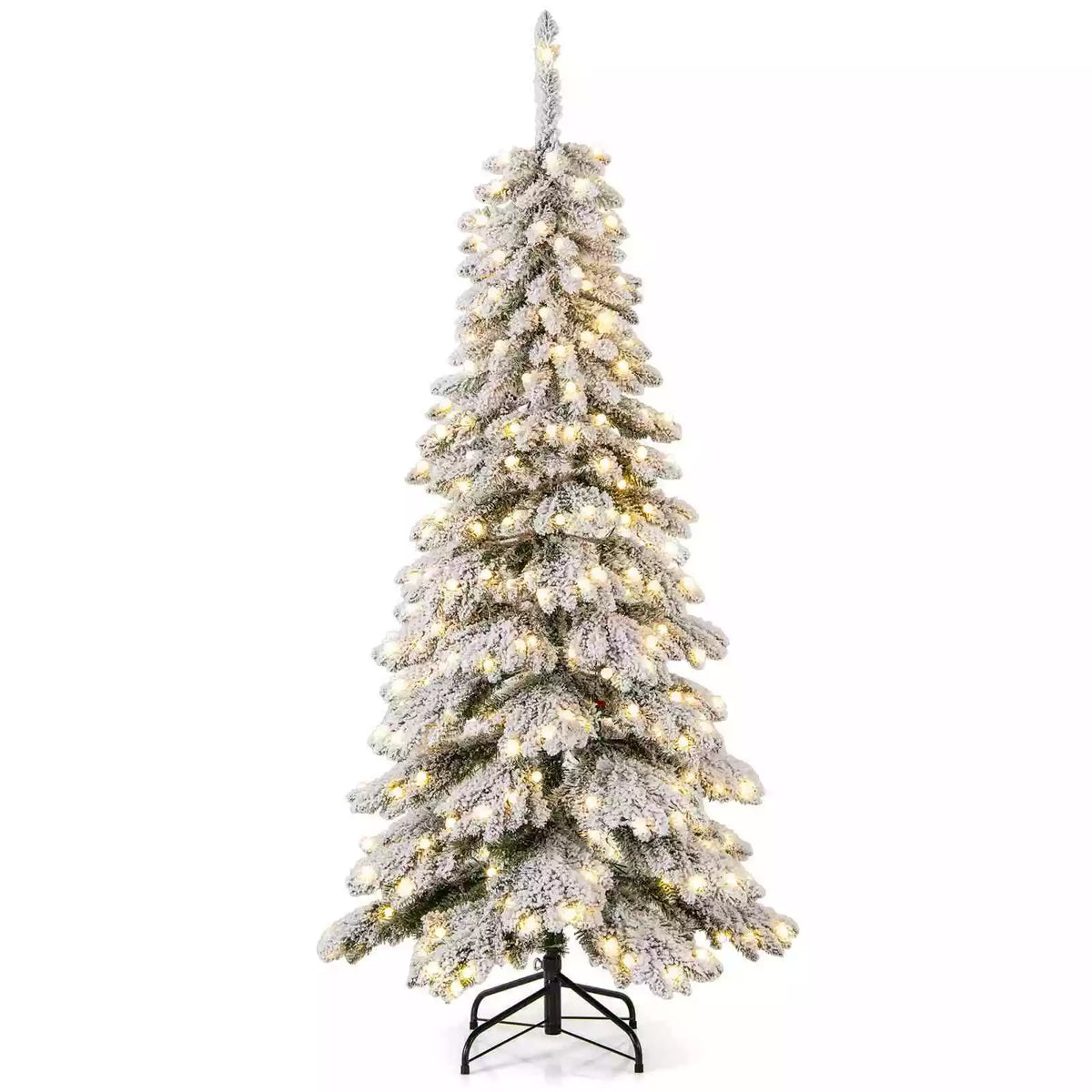 1.8M Pre-Lit Xmas Snowy Tree w/697 Branches 3 Lighting Modes&4 Brightness Levels