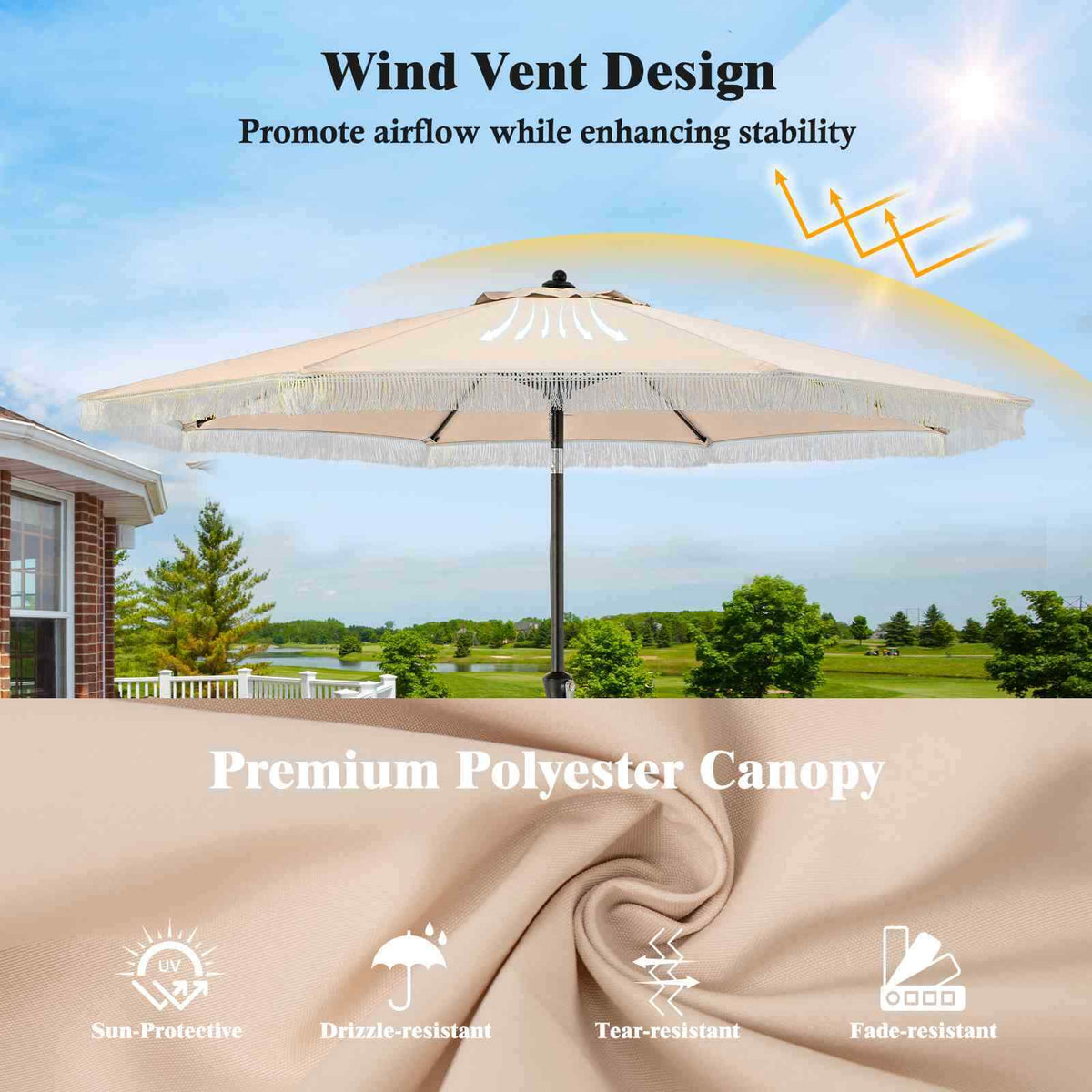 2.8M Patio Umbrella w/Crank Handle, 2-Tier Market Table Sun-Protective Umbrella