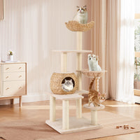 Cattail Cat Tower w/ Sisal Scratching Posts,Soft Hammock, Washable Cushions