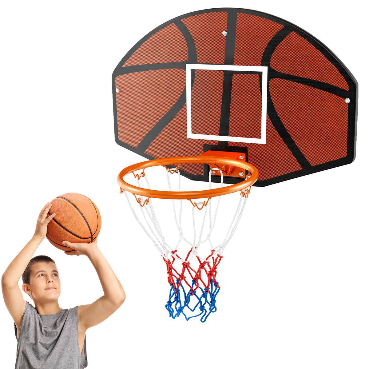 Wall Mounted Basketball Hoop Set w/ Large Shatter-proof Backboard for Kids Teens