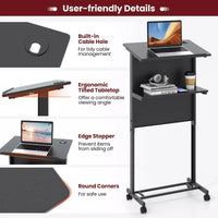 Rolling Podium Stand 3-Position Height Adjustable Lectern Table Tilted Tabletop