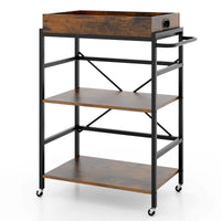 Industrial 3-Tier Bar Serving Utility Cart w/ Detachable Tray & Lockable Casters