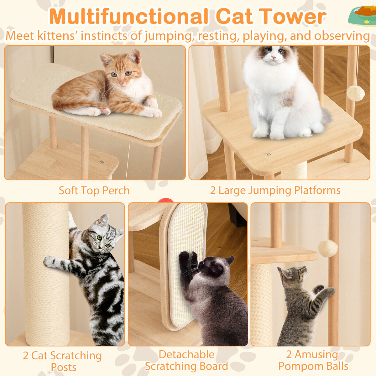 Wooden 126CM Cat Tree Scratching Posts Scratcher Tower Condo House Bed Furniture