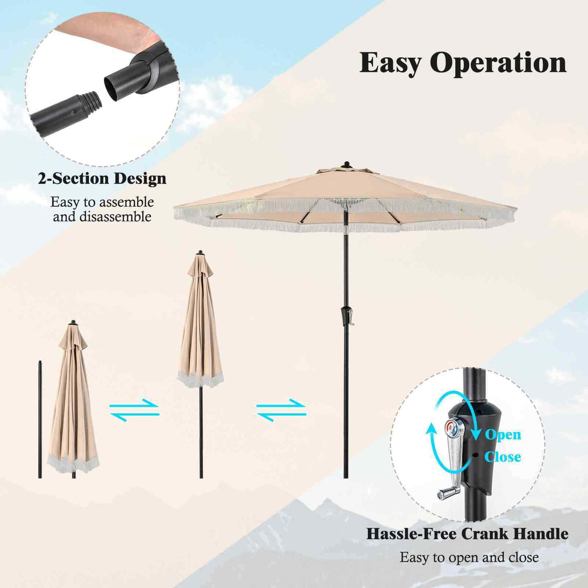 2.8M Patio Umbrella w/Crank Handle, 2-Tier Market Table Sun-Protective Umbrella