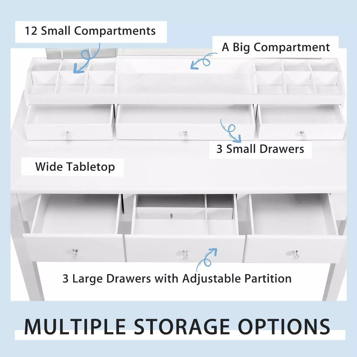 Vanity Table Set w/ Lighted Mirror Dressing Table Storage Organizer Dresser