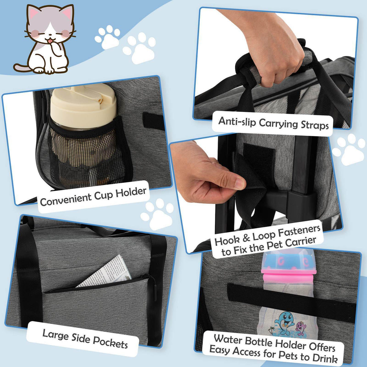 Pet Stroller Rolling Cat Dog Travel Carrier Bag Pushchair Carry Strap Litter Bag