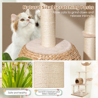 Cattail Cat Tower w/ Sisal Scratching Posts,Soft Hammock, Washable Cushions