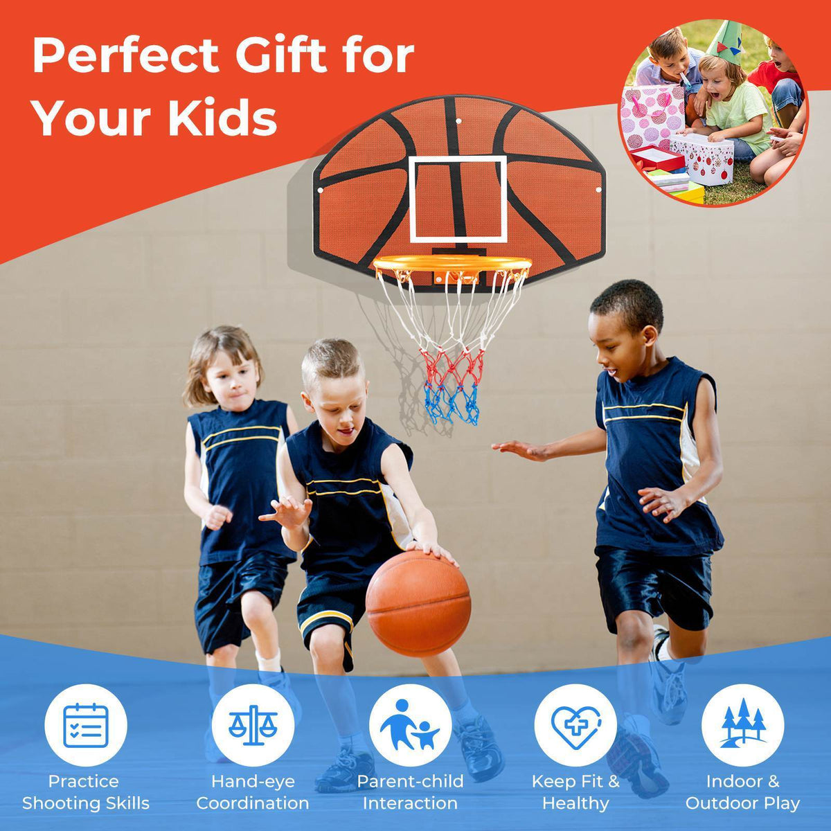 Wall Mounted Basketball Hoop Set w/ Large Shatter-proof Backboard for Kids Teens