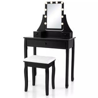 Dressing Table Lighted Mirror Stool Set Girls Vanity Makeup Desk Storage Drawer