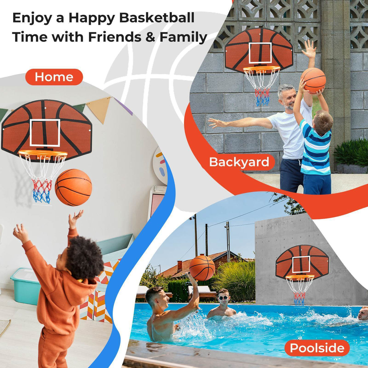 Wall Mounted Basketball Hoop Set w/ Large Shatter-proof Backboard for Kids Teens