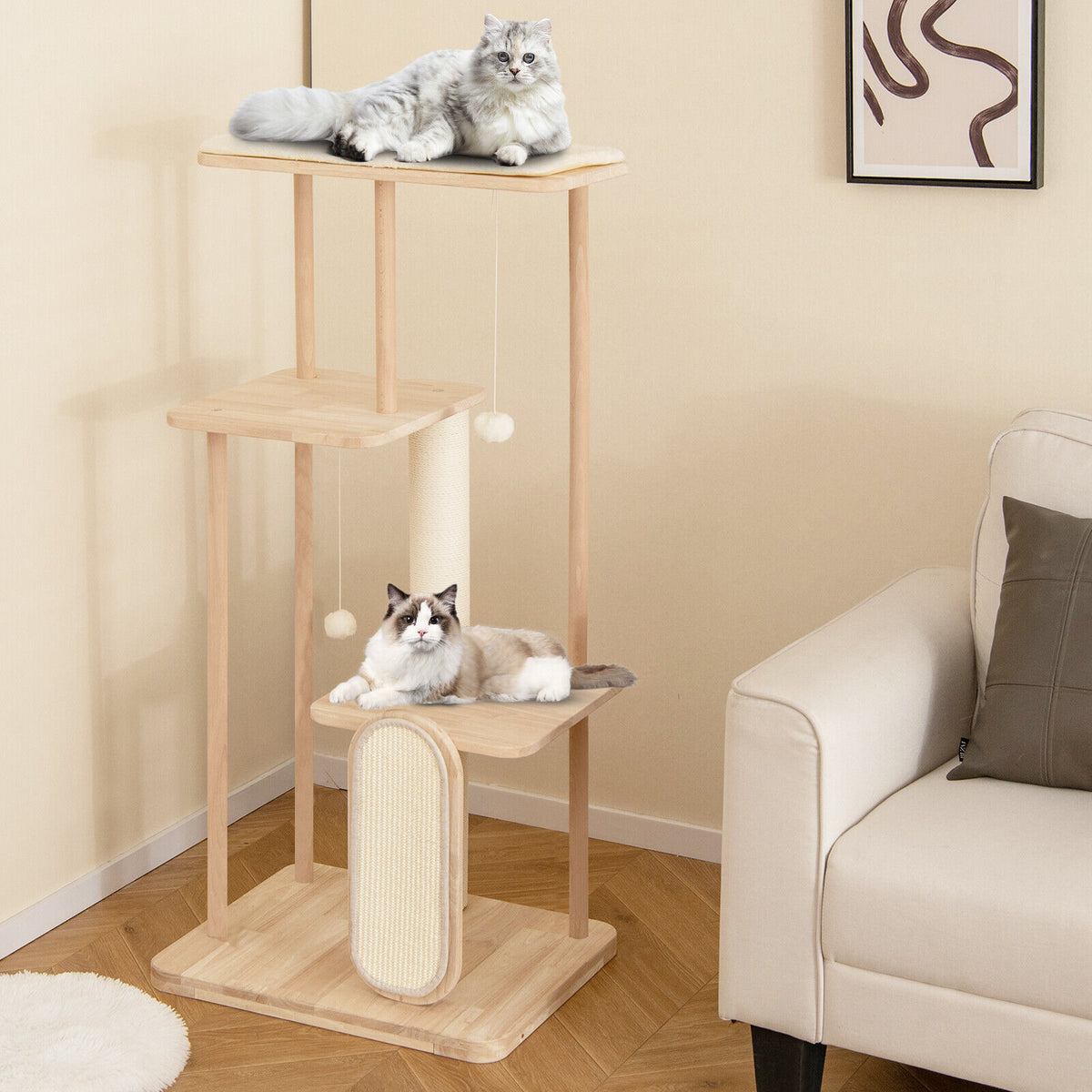 Wooden 126CM Cat Tree Scratching Posts Scratcher Tower Condo House Bed Furniture