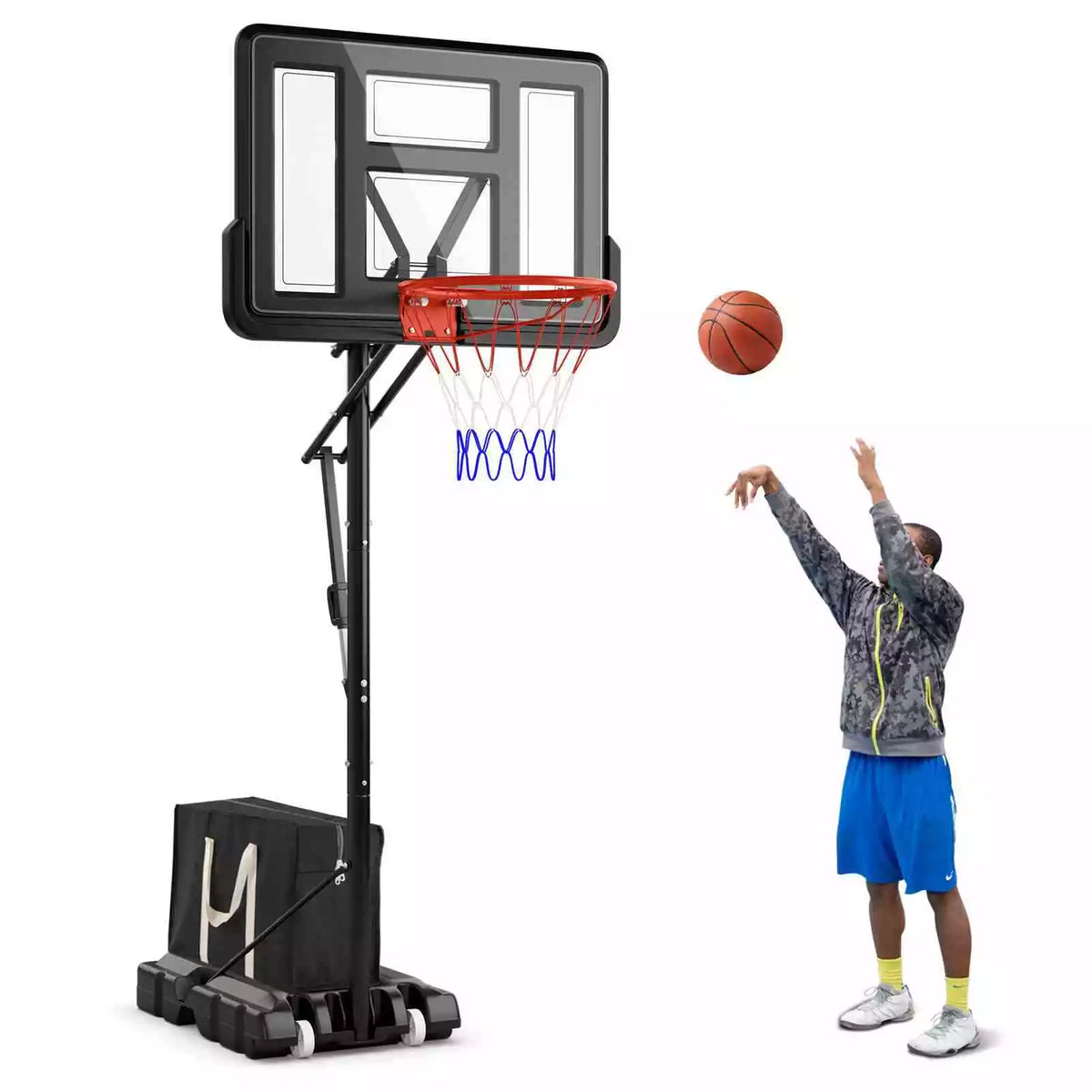 Portable Basketball Hoop System w/ 2.4-3.05 m Easy Height Adjustment