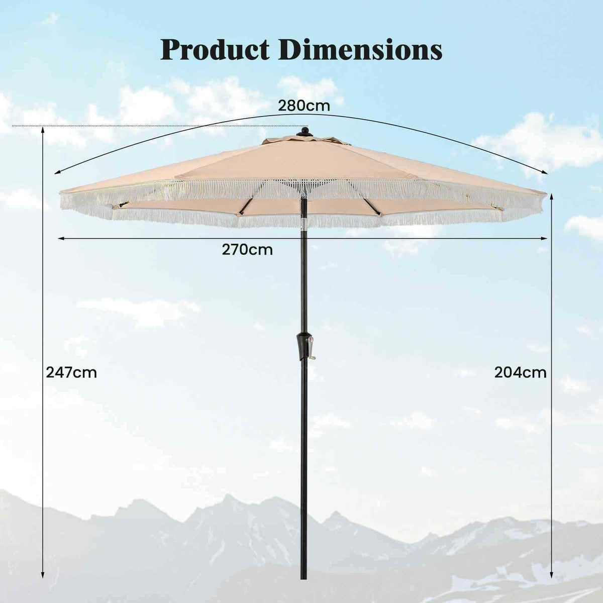 2.8M Patio Umbrella w/Crank Handle, 2-Tier Market Table Sun-Protective Umbrella