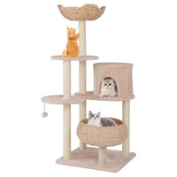 Cattail Cat Tower w/ Sisal Scratching Posts, Dangling Ball, Washable Cushions